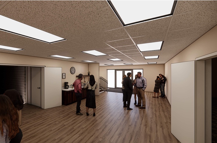 Rendering of the proposed lobby looking toward the entrance