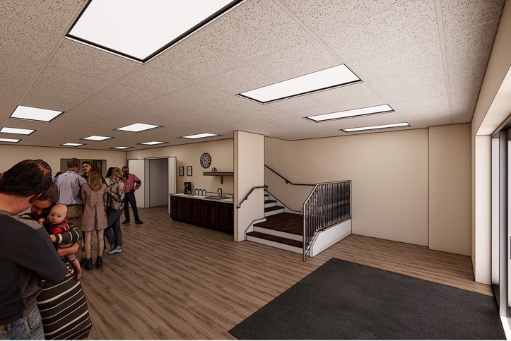 Rendering of the proposed lobby with coffee bar